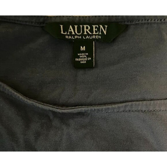 Lauren Ralph Lauren Top M Blue Boatnck Pleated 3/4 Bell Sleeve Bohochic Classic* - Picture 2 of 5